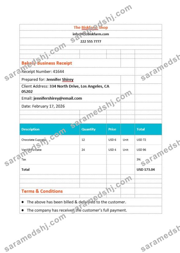 Bakery Business Invoice Template